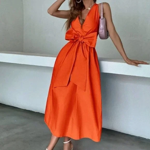 Sunshine orange bow dress - Picture 1 of 6